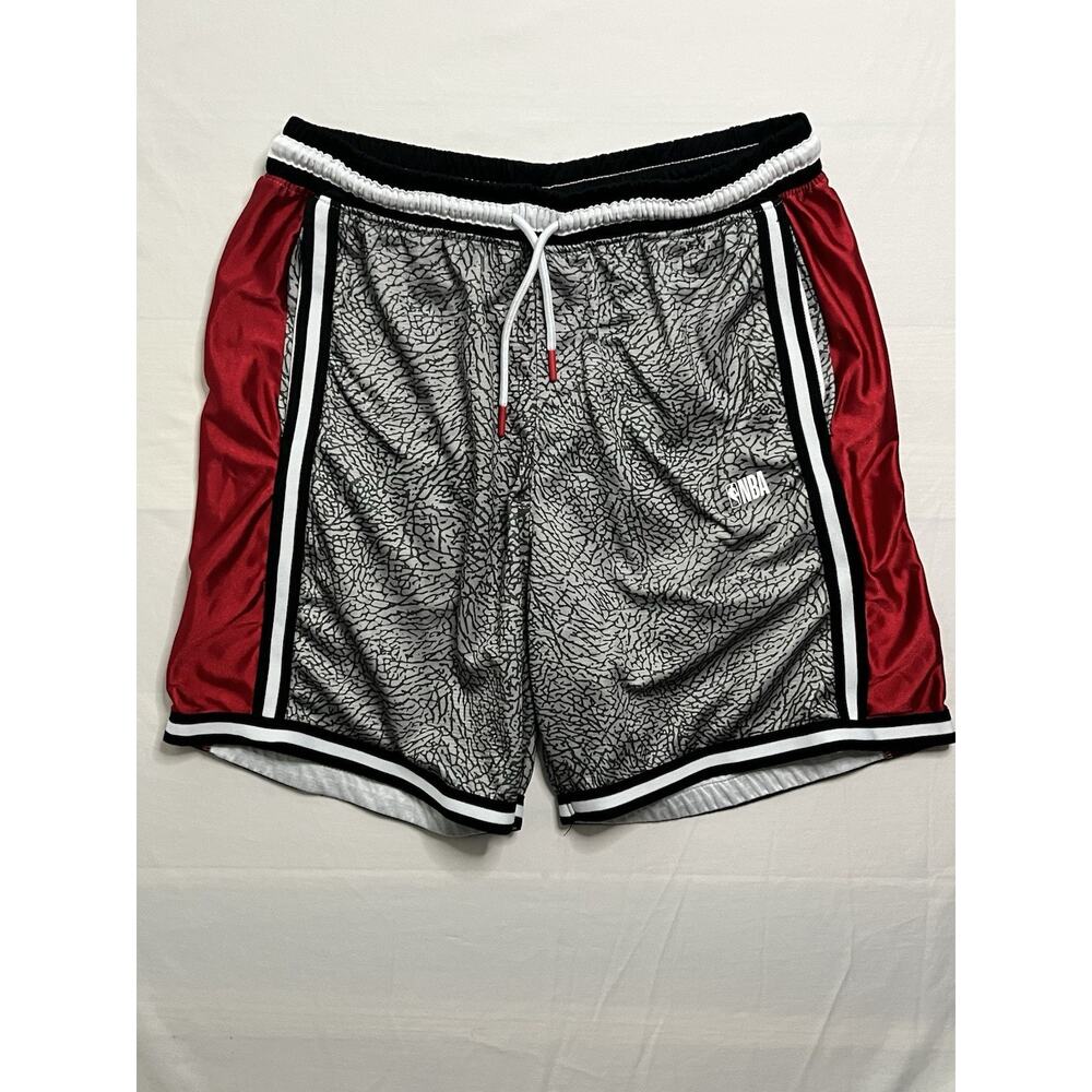 NBA Basketball Shorts Mens Large Elephant Print Red Black Streetwear